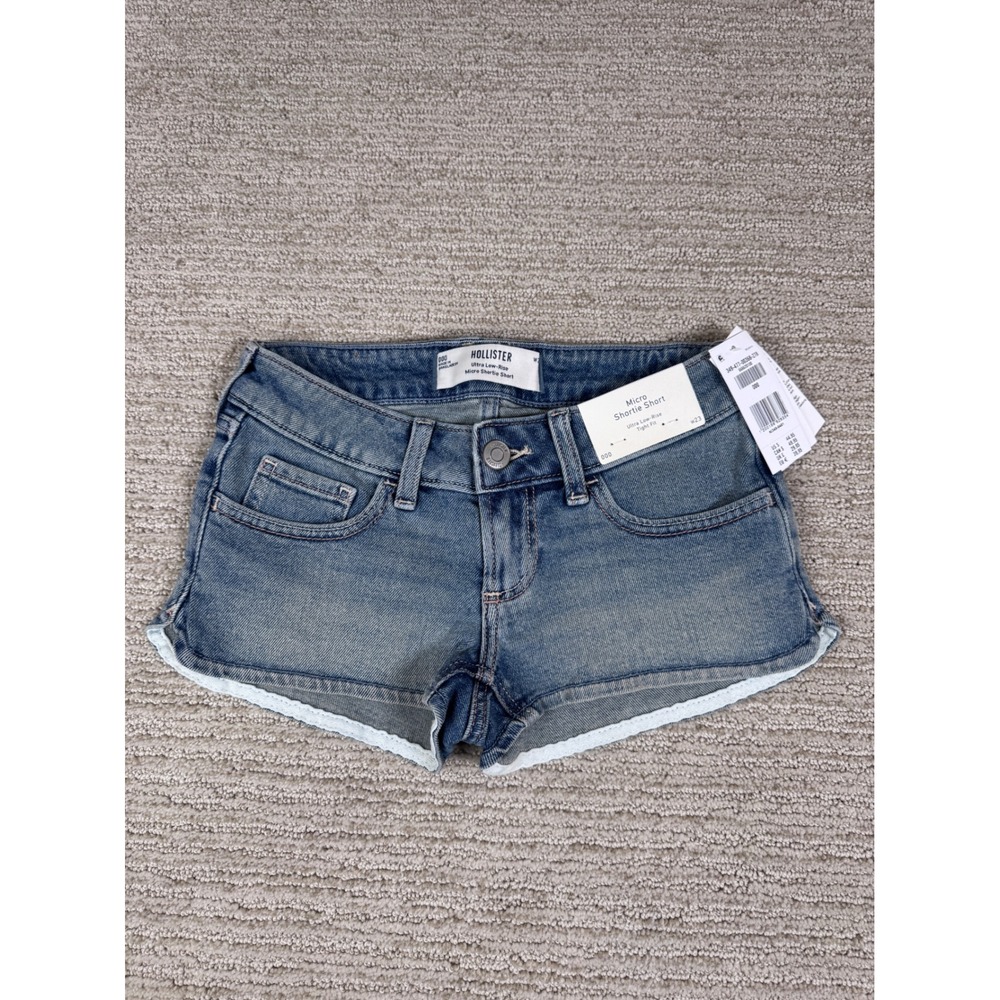 Hollister Ultra Low-Rise Micro Shortie Shorts Denim Lace Trim 000 W23